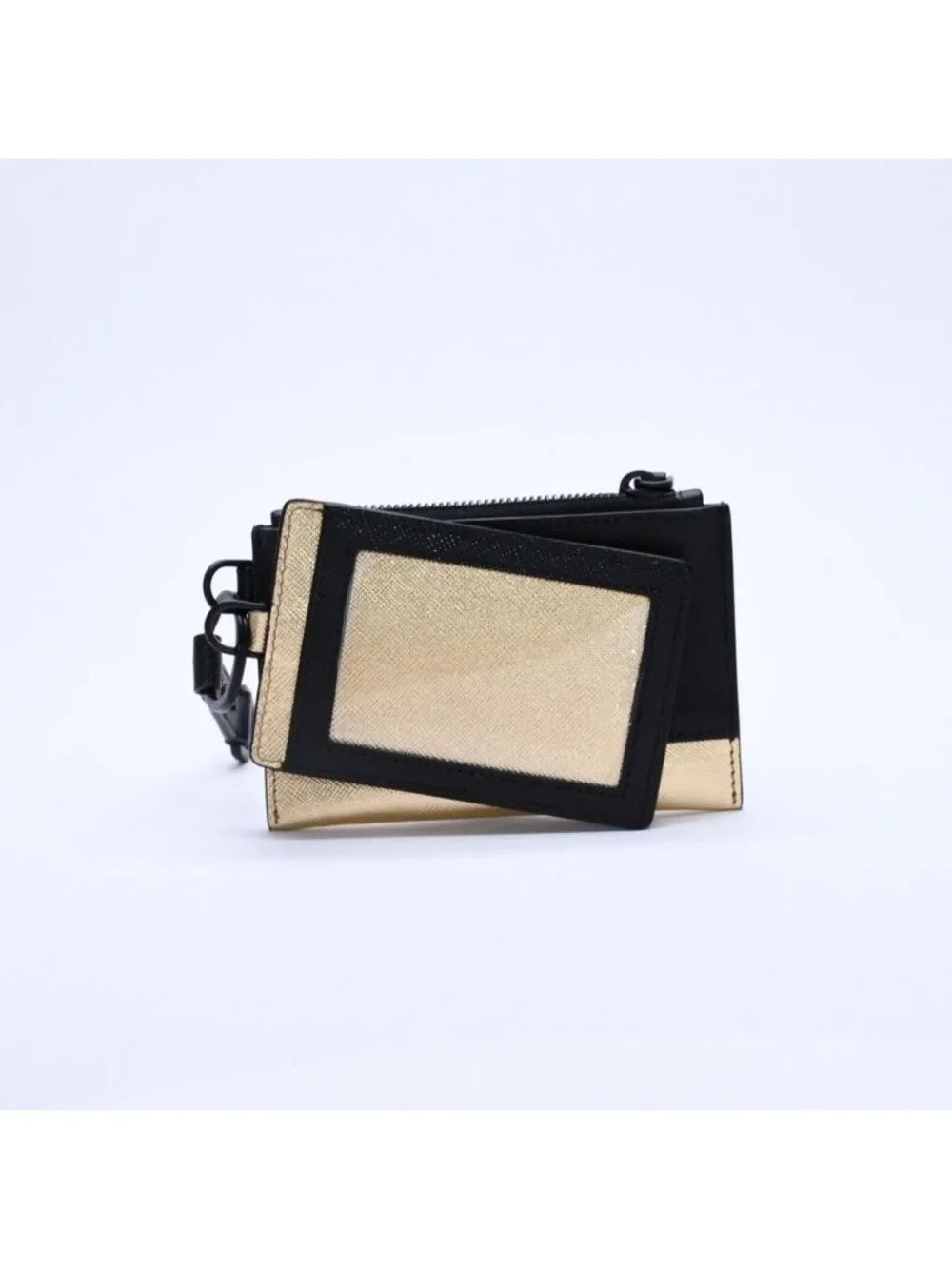 Prada Logo Coin Purse Card Curse Saffano Leather Black Gold